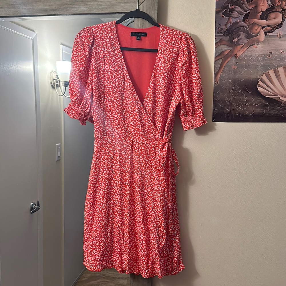 Banana republic Red floral cross wrap dress
